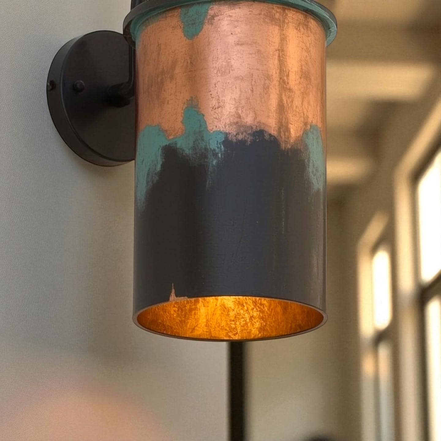 Raw Copper Cylinder Wall Sconce - Patina Drip Outdoor Light Fixture - Mettlemix