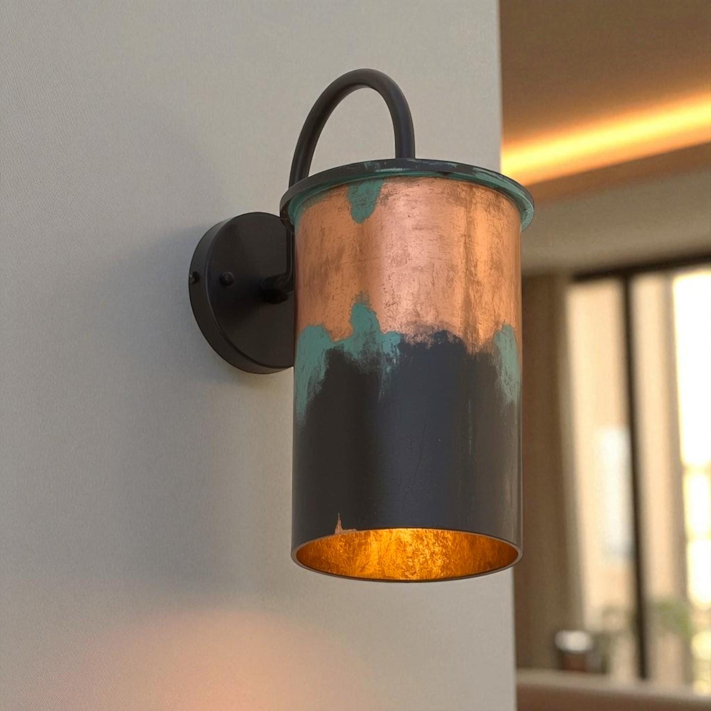 Raw Copper Cylinder Wall Sconce - Patina Drip Outdoor Light Fixture - Mettlemix