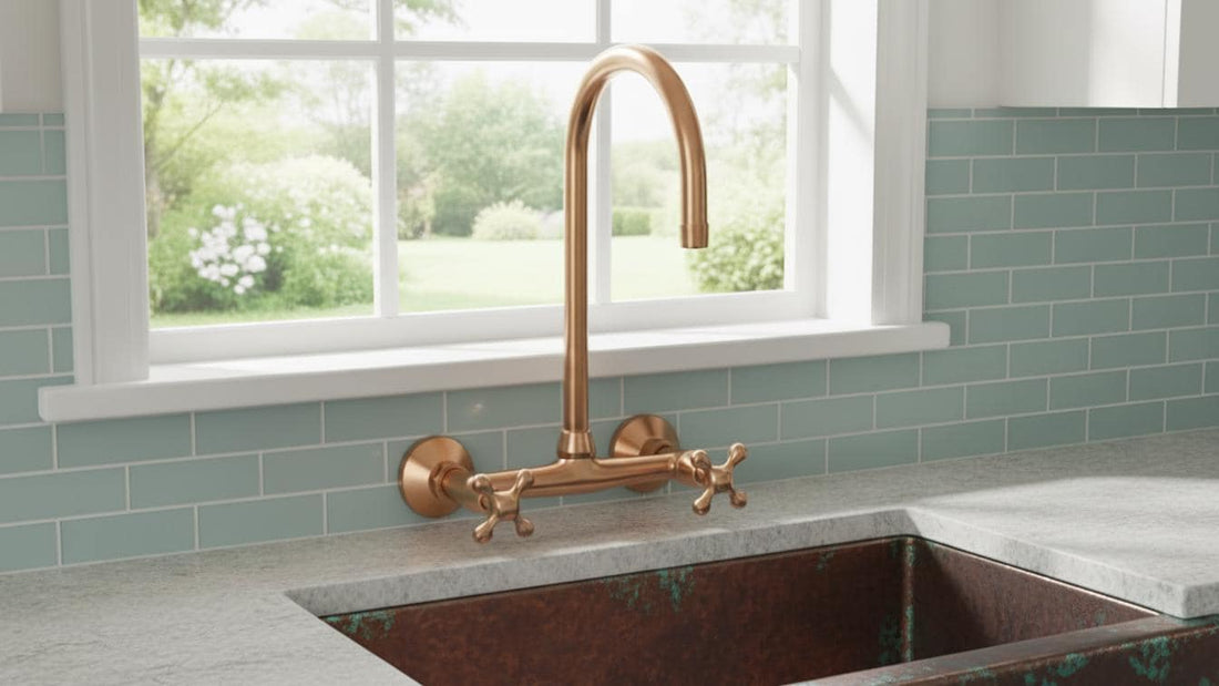 Rosamy Unlacquered Copper Wall Mount Kitchen Faucet - Vintage Bridge Tap - Mettlemix