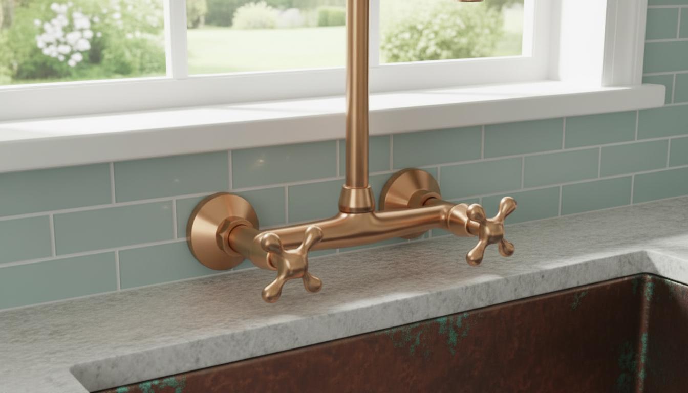 Rosamy Unlacquered Copper Wall Mount Kitchen Faucet - Vintage Bridge Tap - Mettlemix