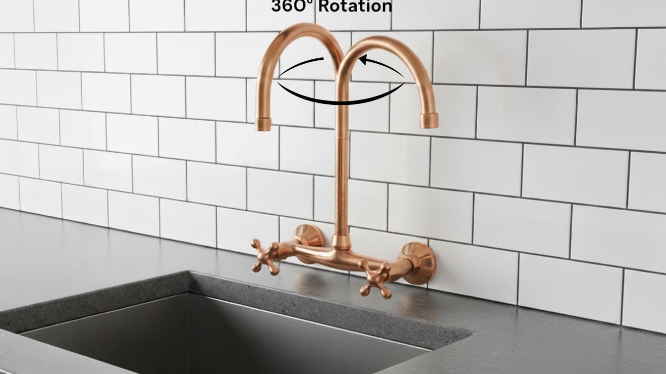 Rosamy Unlacquered Copper Wall Mount Kitchen Faucet - Vintage Bridge Tap - Mettlemix