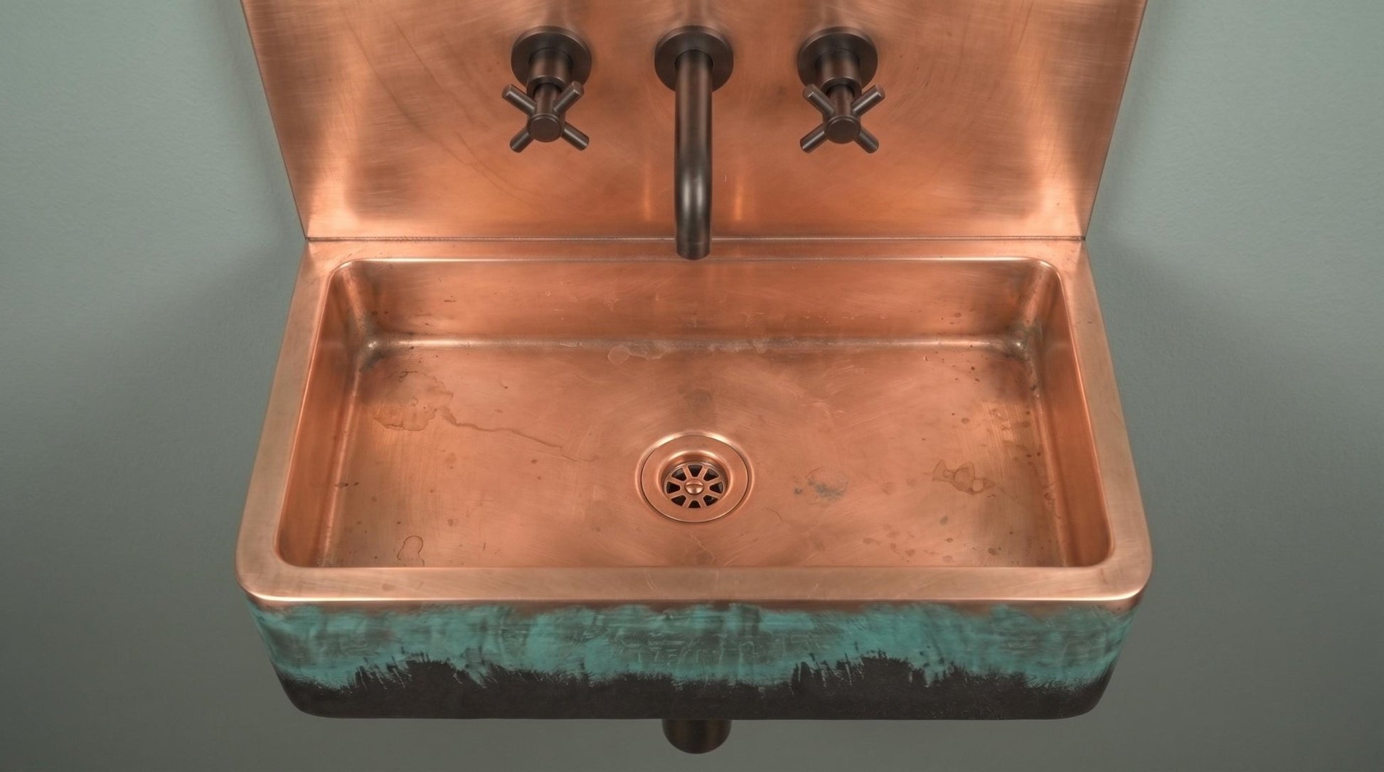 Rustic Antique Copper Sink, Wall Mounted Floating Washbasin, Oil Rubbed Rustic Rectangular Basin, Vintage Industrial Vanity Wash Bowl - Mettlemix