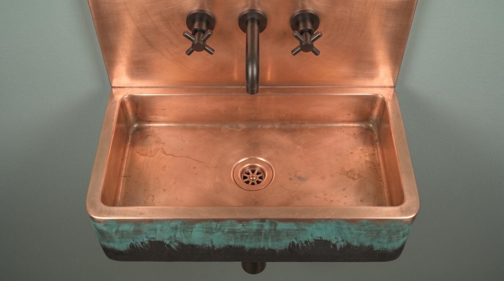Rustic Antique Copper Sink, Wall Mounted Floating Washbasin, Oil Rubbed Rustic Rectangular Basin, Vintage Industrial Vanity Wash Bowl - Mettlemix