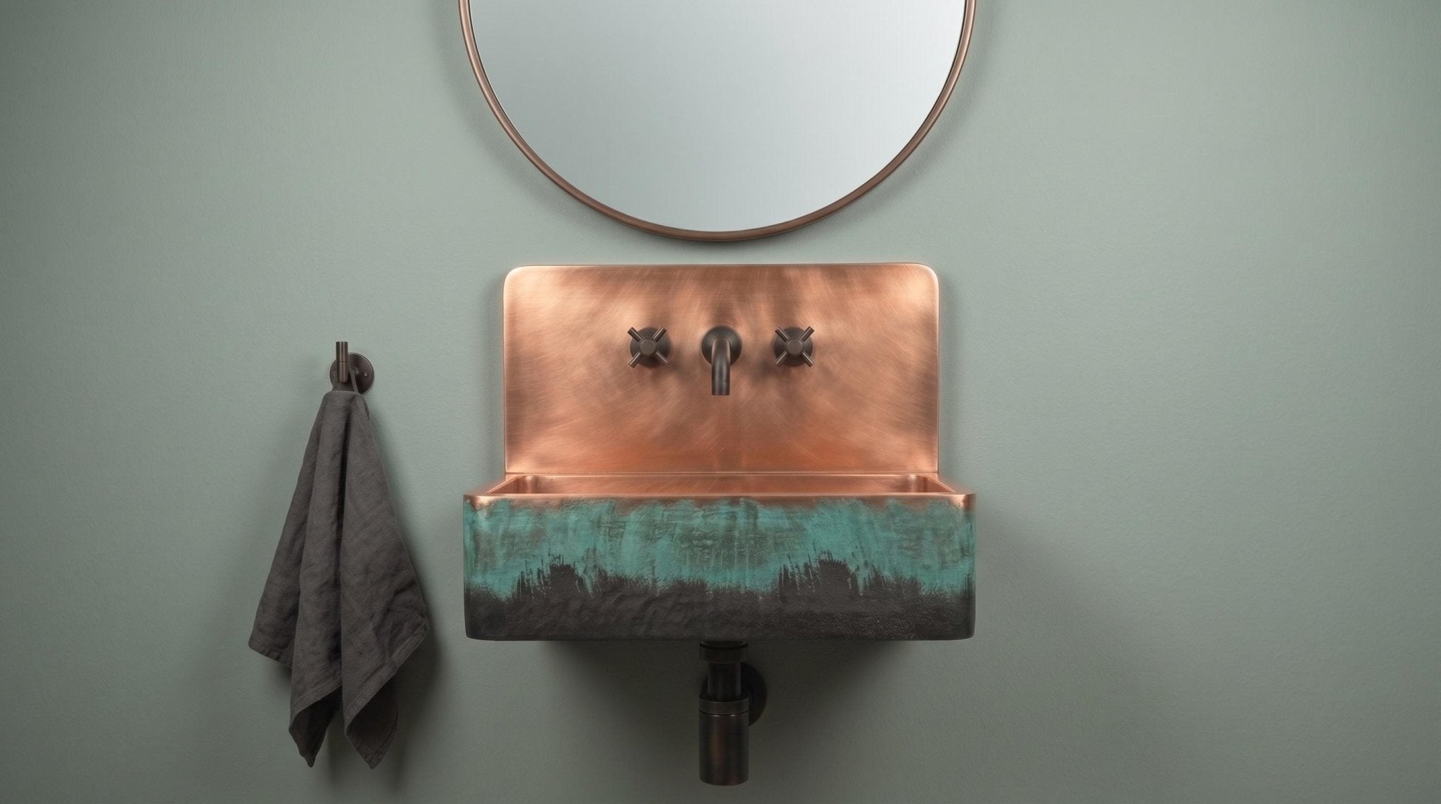 Rustic Antique Copper Sink, Wall Mounted Floating Washbasin, Oil Rubbed Rustic Rectangular Basin, Vintage Industrial Vanity Wash Bowl - Mettlemix