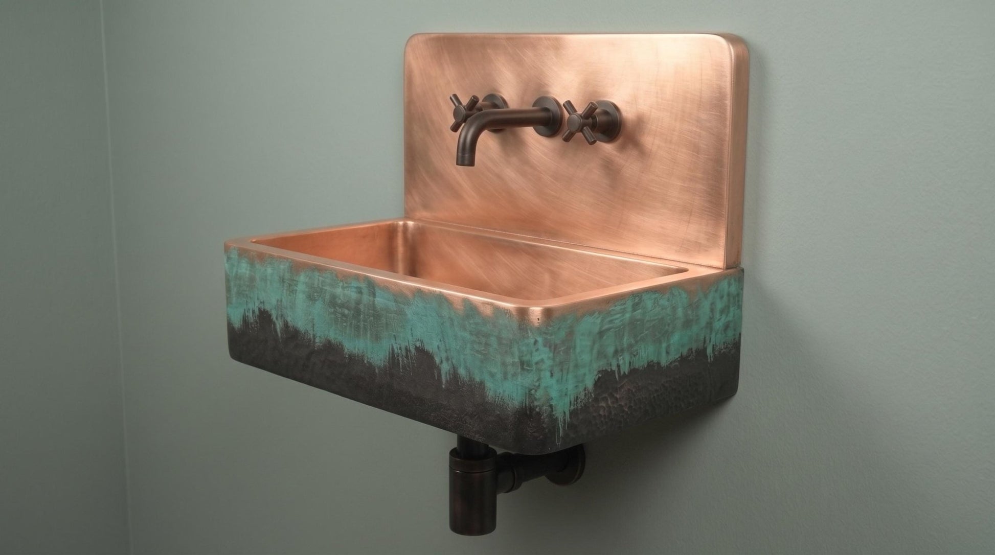Rustic Antique Copper Sink, Wall Mounted Floating Washbasin, Oil Rubbed Rustic Rectangular Basin, Vintage Industrial Vanity Wash Bowl - Mettlemix