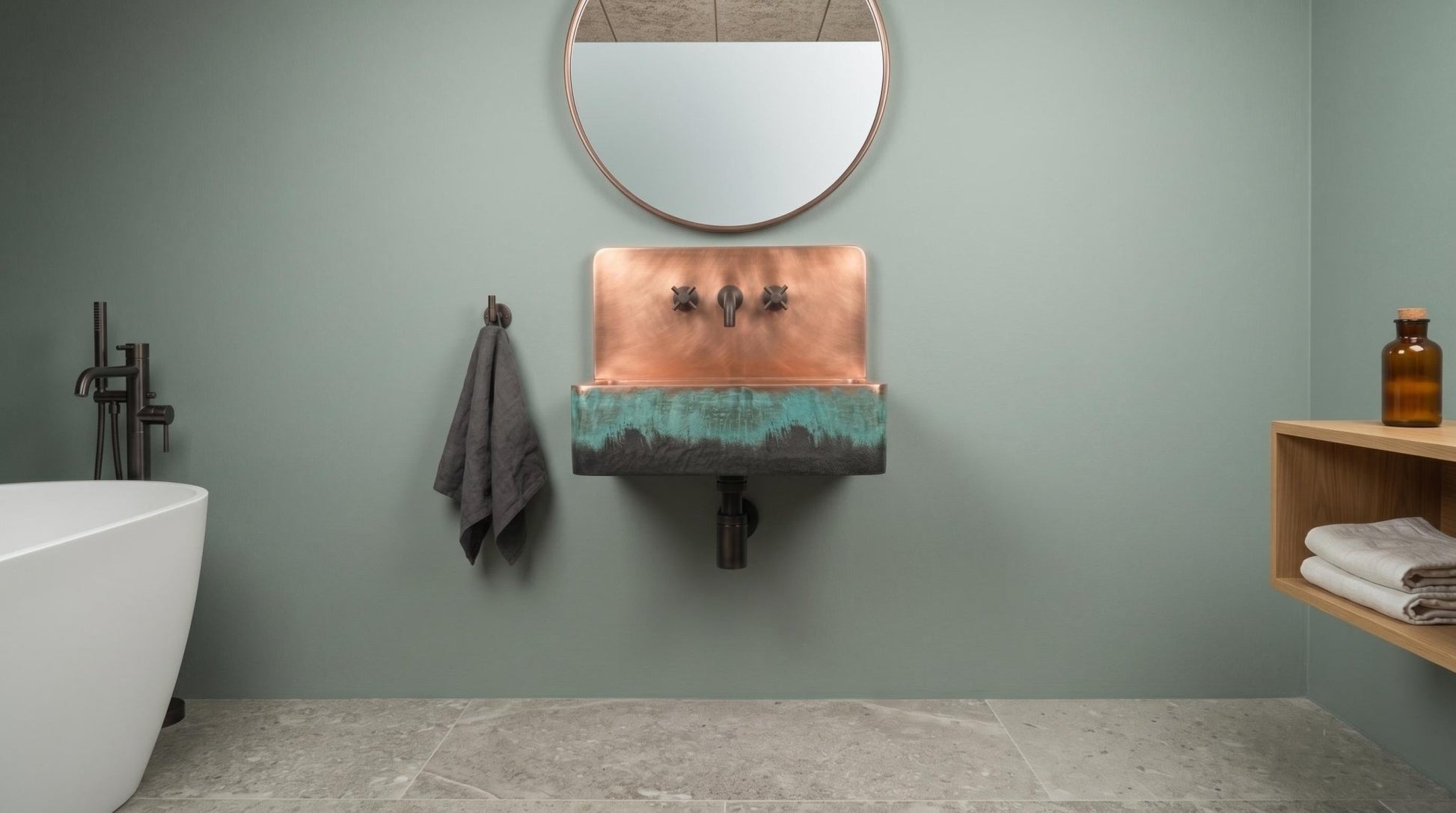 Rustic Antique Copper Sink, Wall Mounted Floating Washbasin, Oil Rubbed Rustic Rectangular Basin, Vintage Industrial Vanity Wash Bowl - Mettlemix