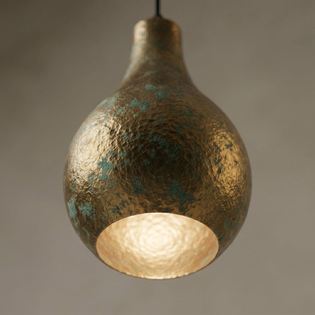 Rustic Brass Teardrop Pendant Light - Hammered Verdigris Ceiling Lamp - Mettlemix