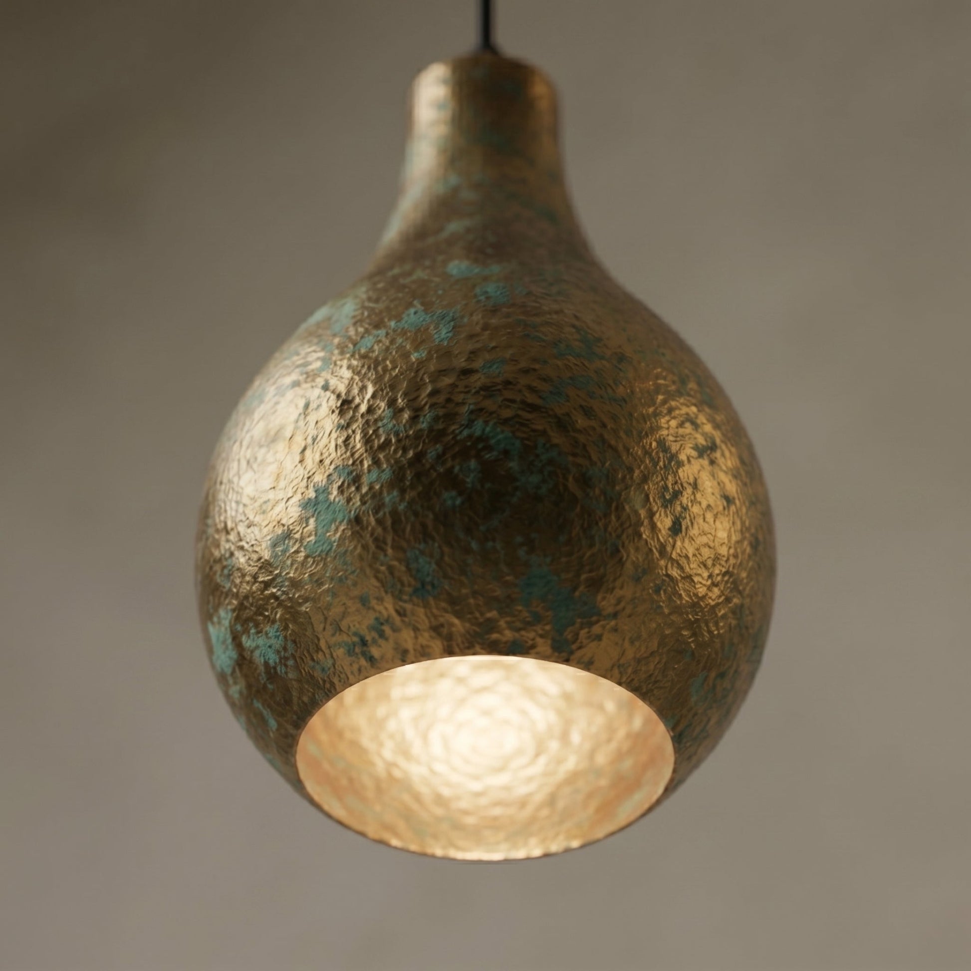 Rustic Brass Teardrop Pendant Light - Hammered Verdigris Ceiling Lamp - Mettlemix