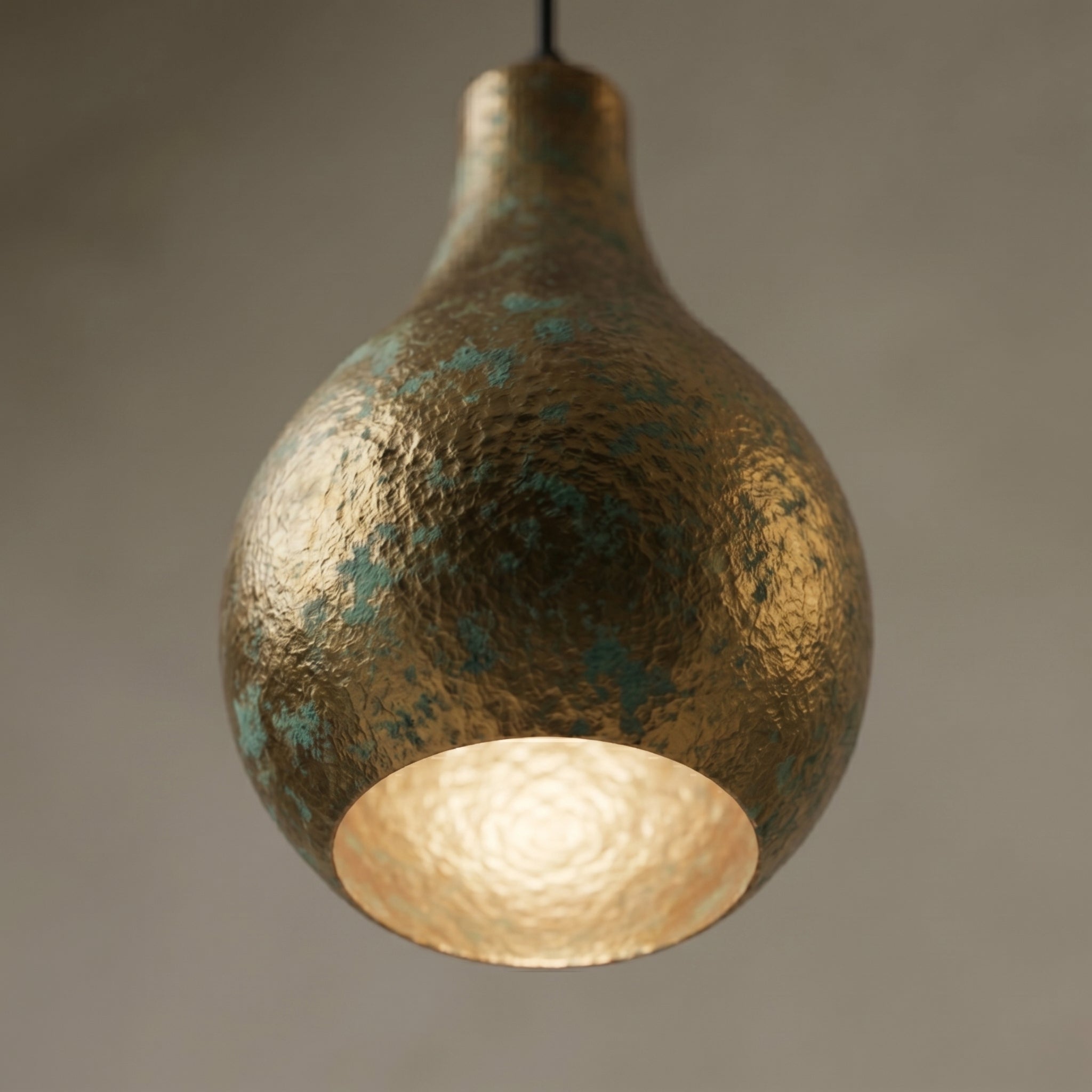 Rustic Brass Teardrop Pendant Light - Hammered Verdigris Ceiling Lamp - Mettlemix