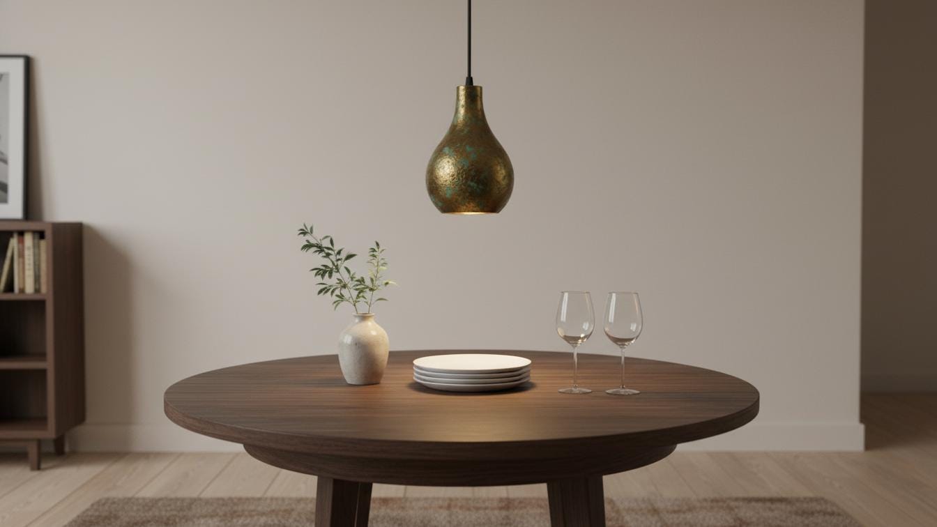 Rustic Brass Teardrop Pendant Light - Hammered Verdigris Ceiling Lamp - Mettlemix