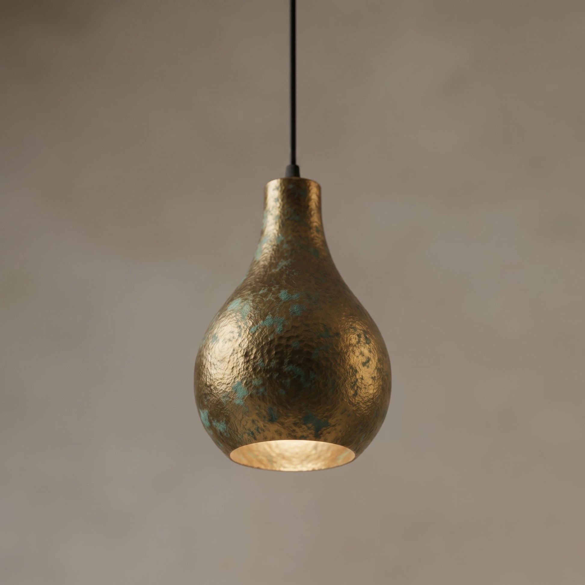 Rustic Brass Teardrop Pendant Light - Hammered Verdigris Ceiling Lamp - Mettlemix