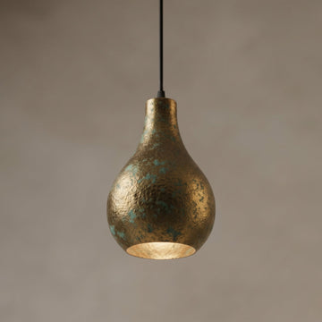 Rustic Brass Teardrop Pendant Light - Hammered Verdigris Ceiling Lamp - Mettlemix