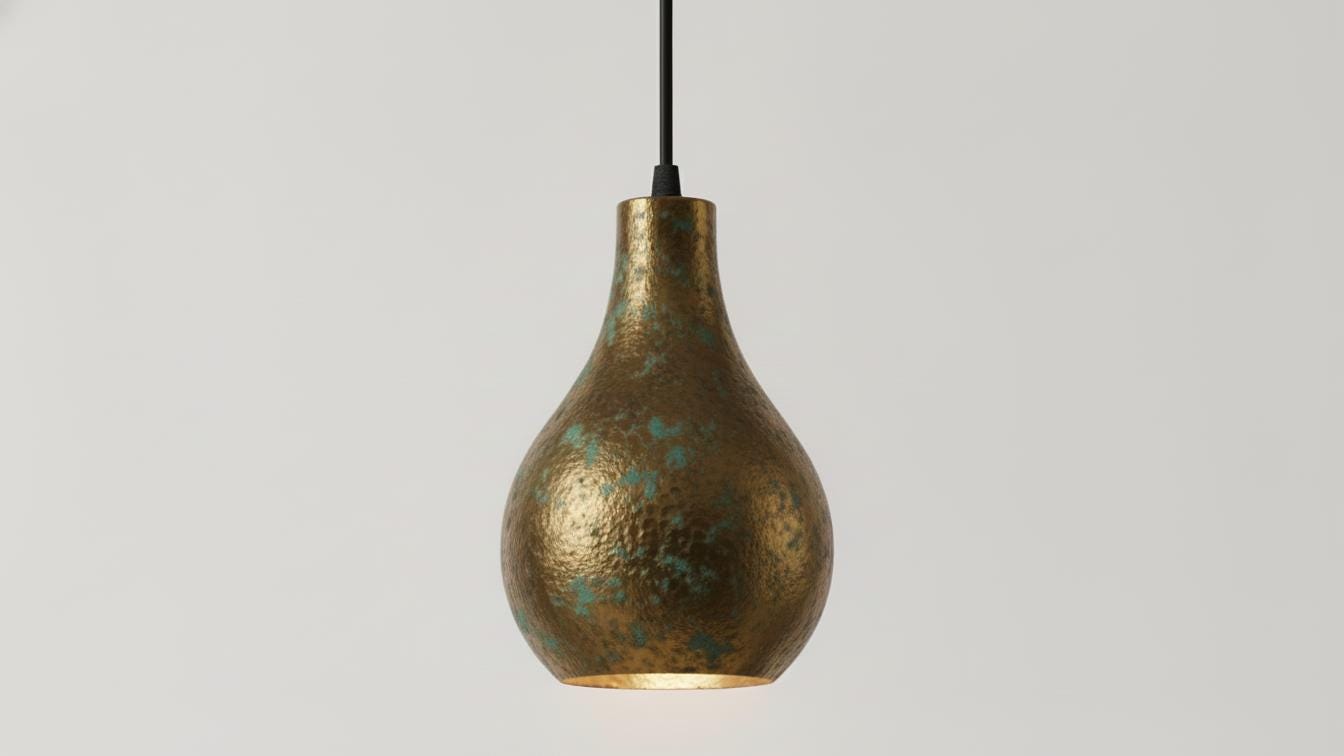 Rustic Brass Teardrop Pendant Light - Hammered Verdigris Ceiling Lamp - Mettlemix