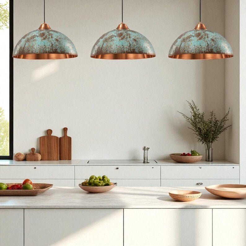 Rustic Copper Dome Pendant Light - Aged Patina Finish - Mettlemix