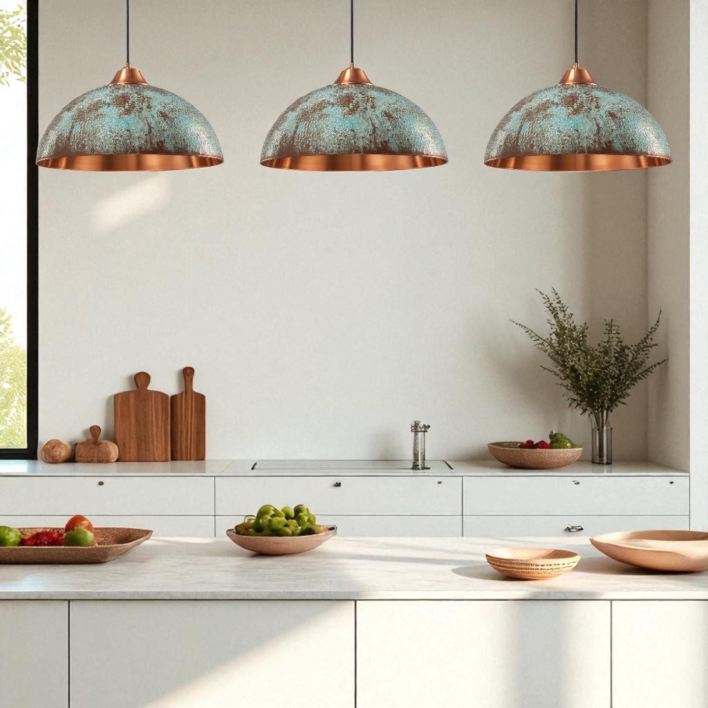 Rustic Copper Dome Pendant Light: Patina Finish, Industrial Kitchen Lighting - Mettlemix