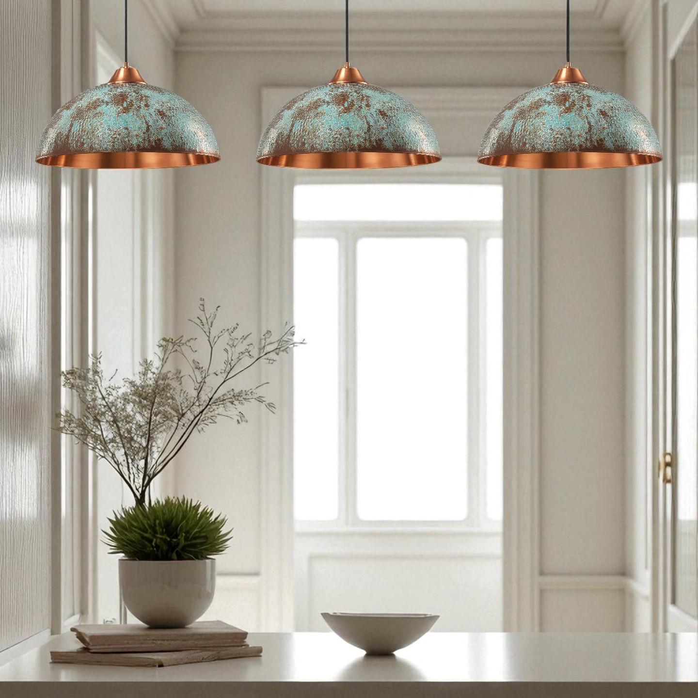 Rustic Copper Dome Pendant Light: Patina Finish, Industrial Kitchen Lighting - Mettlemix
