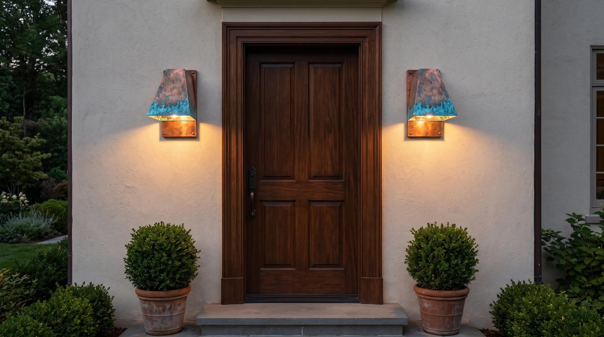 Rustic copper Outdoor Wall Sconce, Turquoise Green Patina Sconce, Architectural Geometric Entryway Light, Luxury Indoor Wall Lamp - Mettlemix