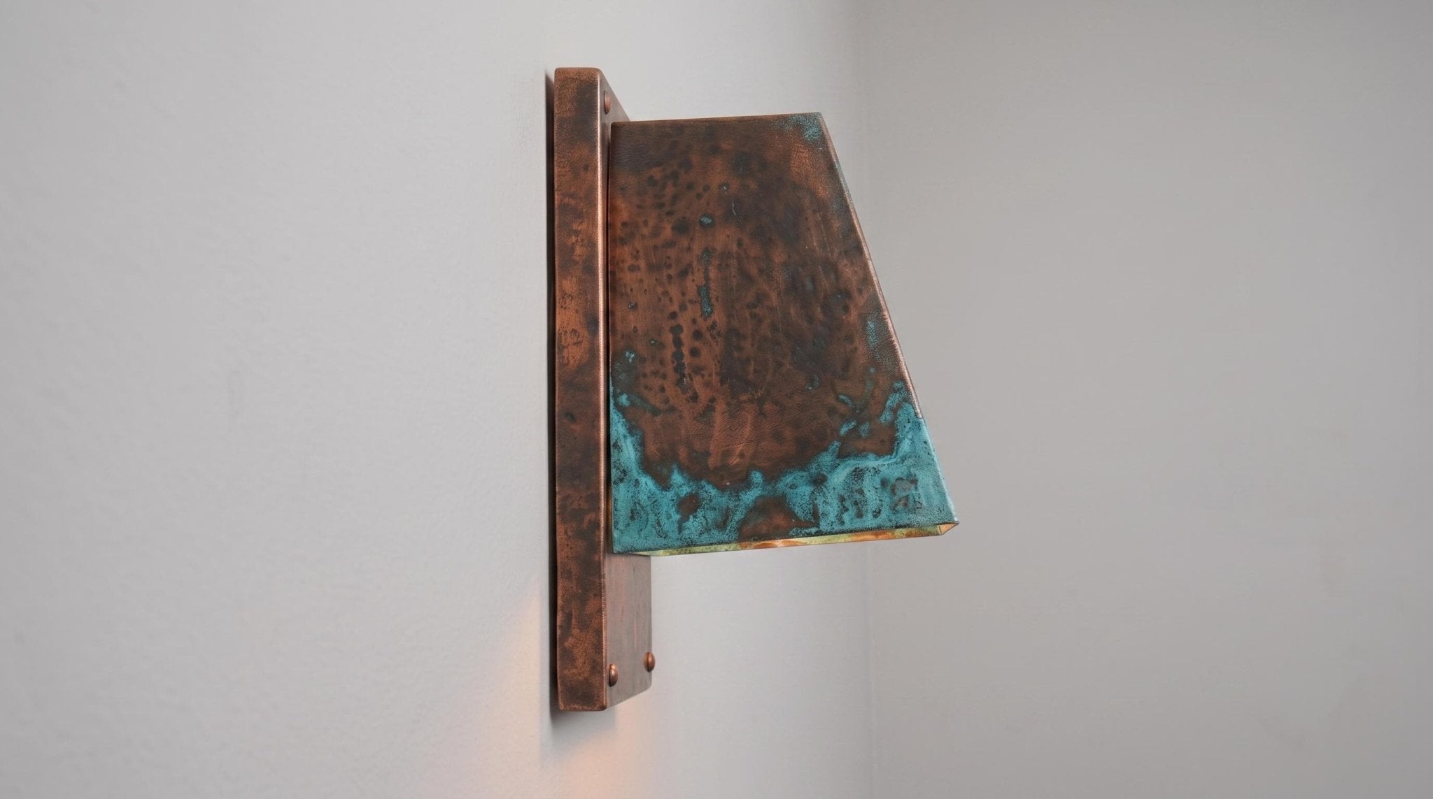 Rustic copper Outdoor Wall Sconce, Turquoise Green Patina Sconce, Architectural Geometric Entryway Light, Luxury Indoor Wall Lamp - Mettlemix