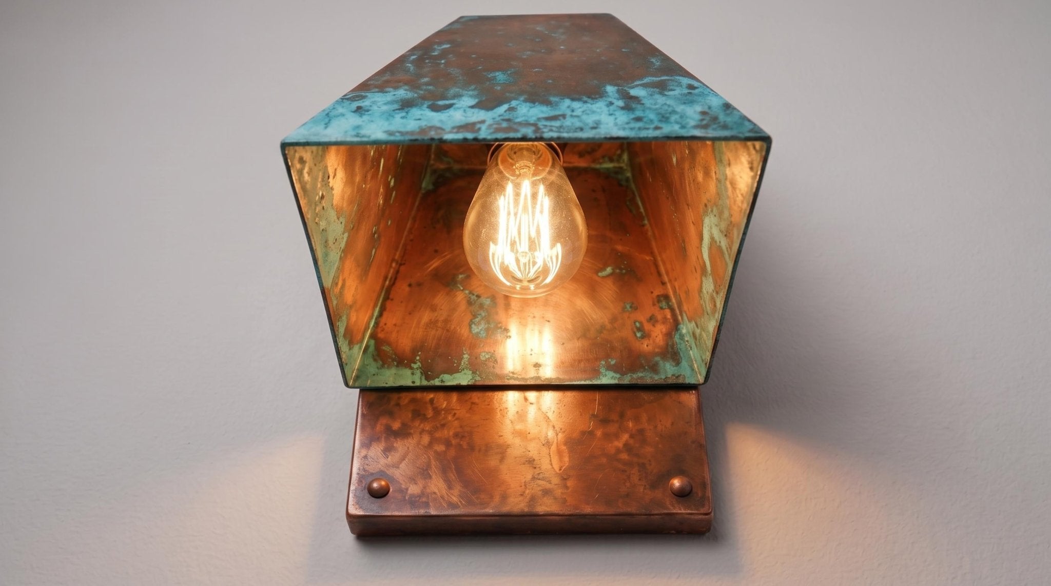 Rustic copper Outdoor Wall Sconce, Turquoise Green Patina Sconce, Architectural Geometric Entryway Light, Luxury Indoor Wall Lamp - Mettlemix