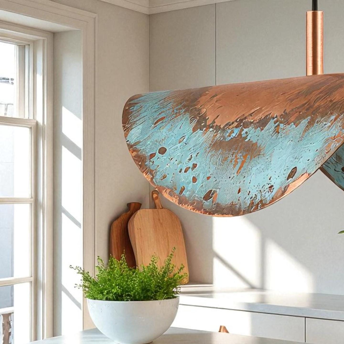 Rustic Copper Patina Pendant Light: Wavy Industrial Hanging Lamp - Mettlemix