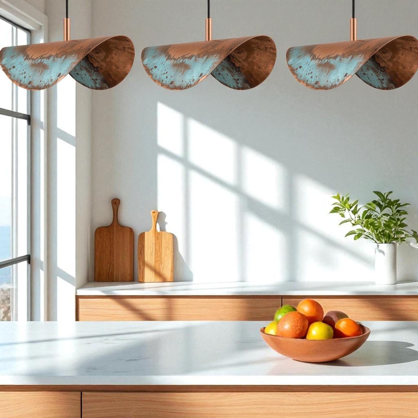 Rustic Copper Patina Pendant Light: Wavy Industrial Hanging Lamp - Mettlemix