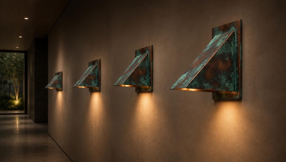 Rustic Copper Wall Sconce, Heavily Aged Wedge Wall Light, Weathered Indoor Outdoor Sconce, Handmade Rustic Entryway Porch Wall Lamp - Mettlemix