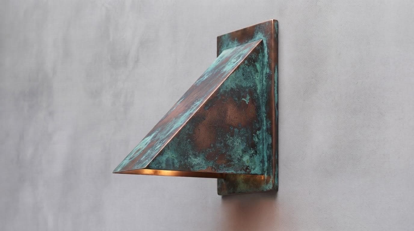 Rustic Copper Wall Sconce, Heavily Aged Wedge Wall Light, Weathered Indoor Outdoor Sconce, Handmade Rustic Entryway Porch Wall Lamp - Mettlemix