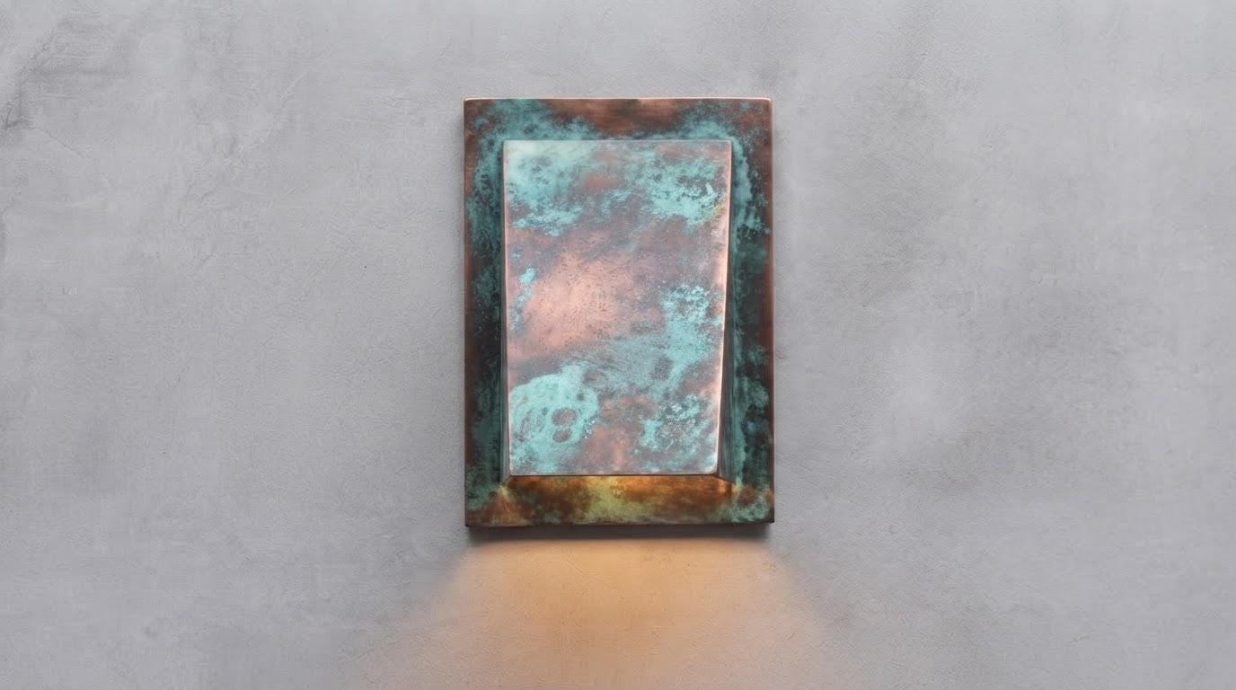 Rustic Copper Wall Sconce, Heavily Aged Wedge Wall Light, Weathered Indoor Outdoor Sconce, Handmade Rustic Entryway Porch Wall Lamp - Mettlemix