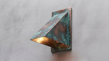 Rustic Copper Wall Sconce, Heavily Aged Wedge Wall Light, Weathered Indoor Outdoor Sconce, Handmade Rustic Entryway Porch Wall Lamp - Mettlemix