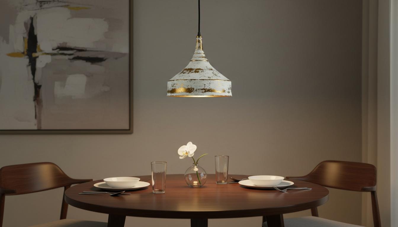 Rustic White Patina Brass Pendant Light - Farmhouse Dome Lamp - Mettlemix