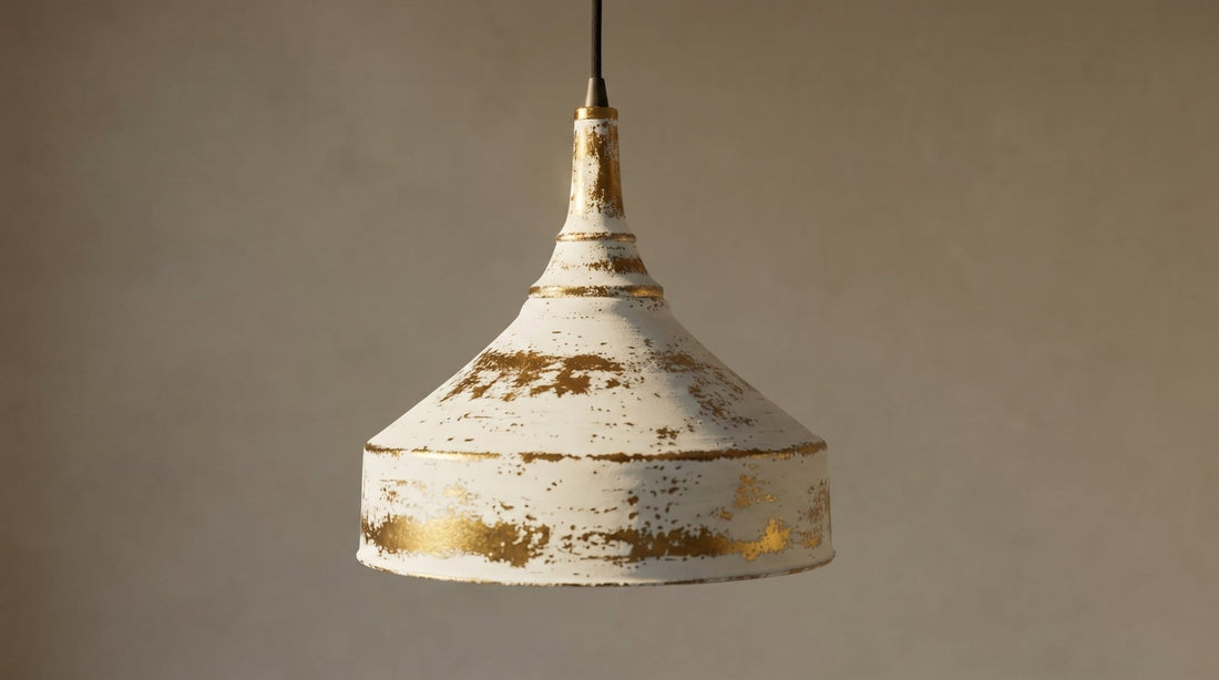 Rustic White Patina Brass Pendant Light - Farmhouse Dome Lamp - Mettlemix