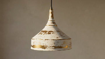 Rustic White Patina Brass Pendant Light - Farmhouse Dome Lamp - Mettlemix