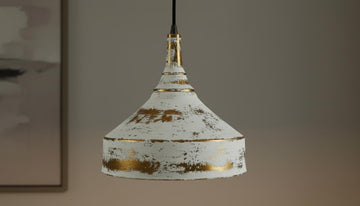 Rustic White Patina Brass Pendant Light - Farmhouse Dome Lamp - Mettlemix