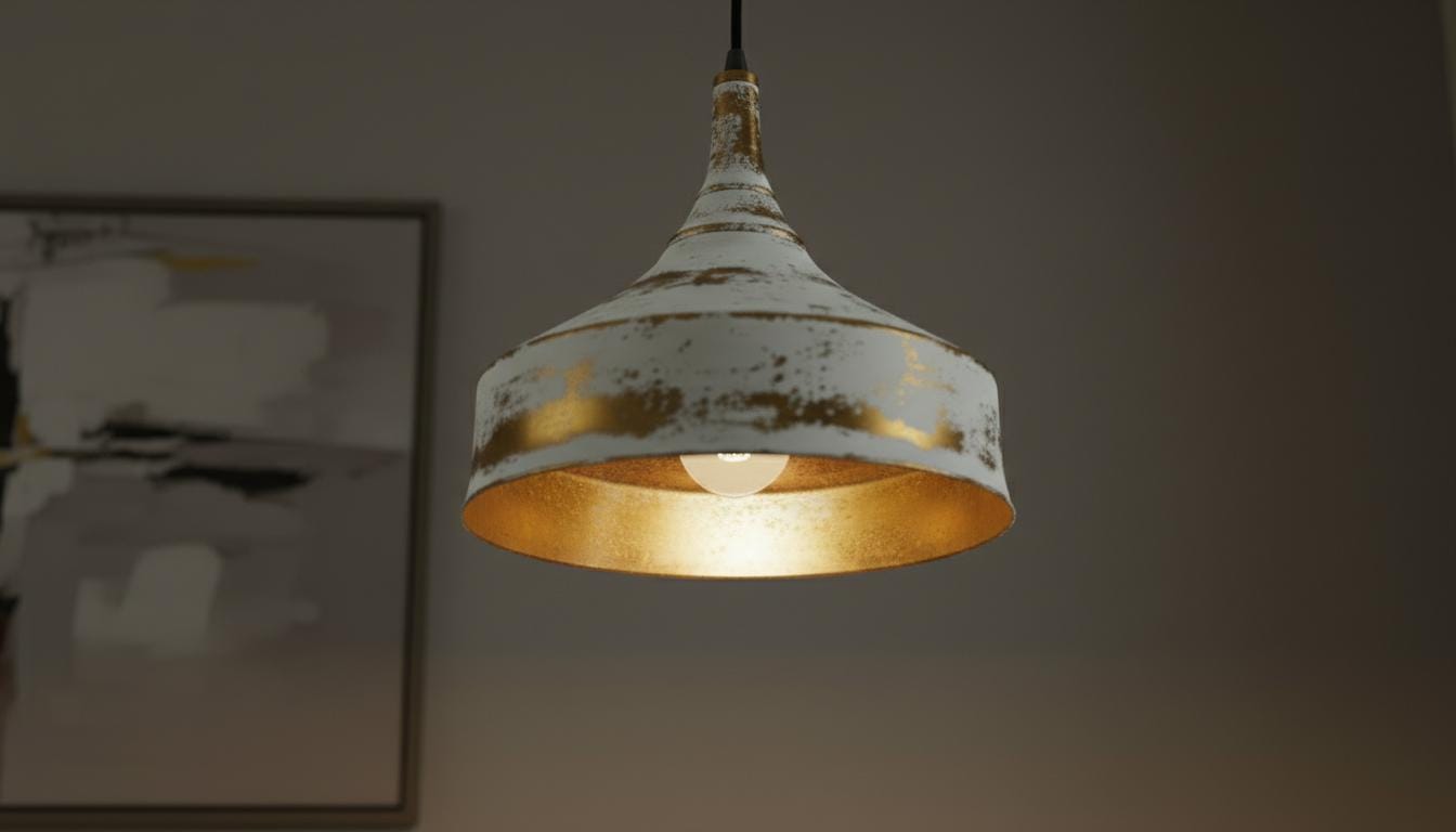 Rustic White Patina Brass Pendant Light - Farmhouse Dome Lamp - Mettlemix