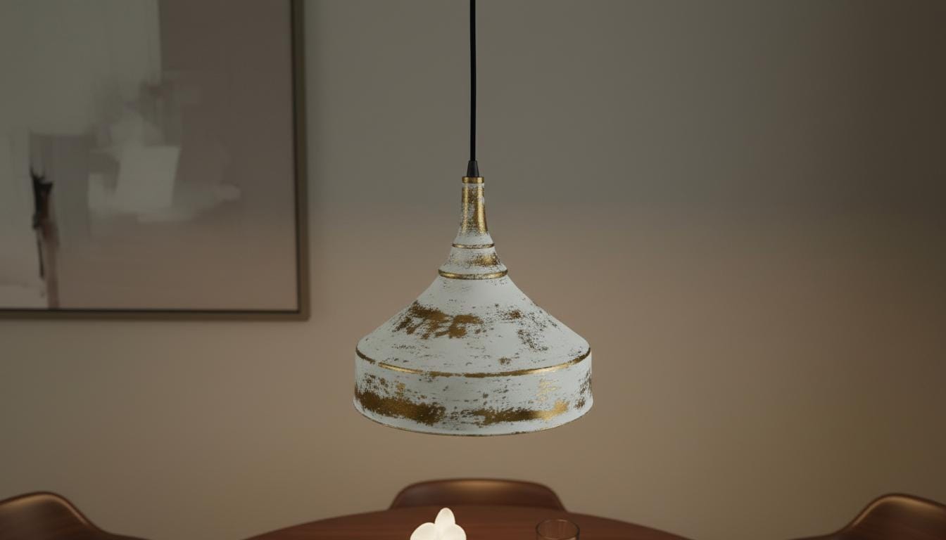 Rustic White Patina Brass Pendant Light - Farmhouse Dome Lamp - Mettlemix