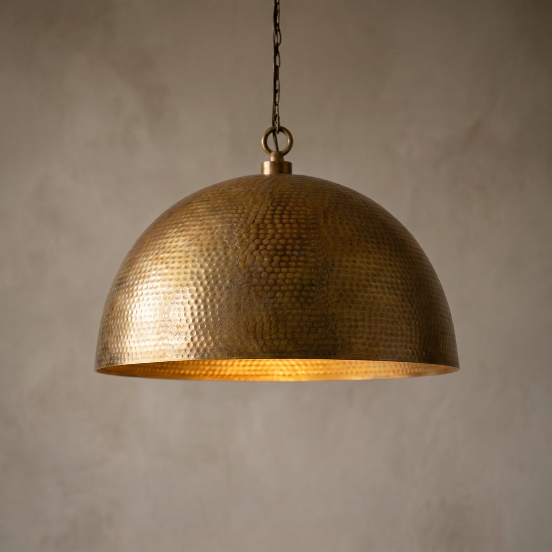 Set of 2 Hammered Brass Dome Pendant Lights - Kitchen Island Lamps - Mettlemix