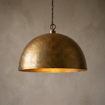 Set of 2 Hammered Brass Dome Pendant Lights - Kitchen Island Lamps - Mettlemix