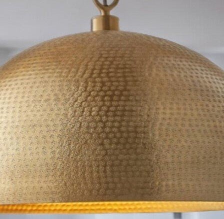 Set of 2 Hammered Brass Dome Pendant Lights - Kitchen Island Lamps - Mettlemix