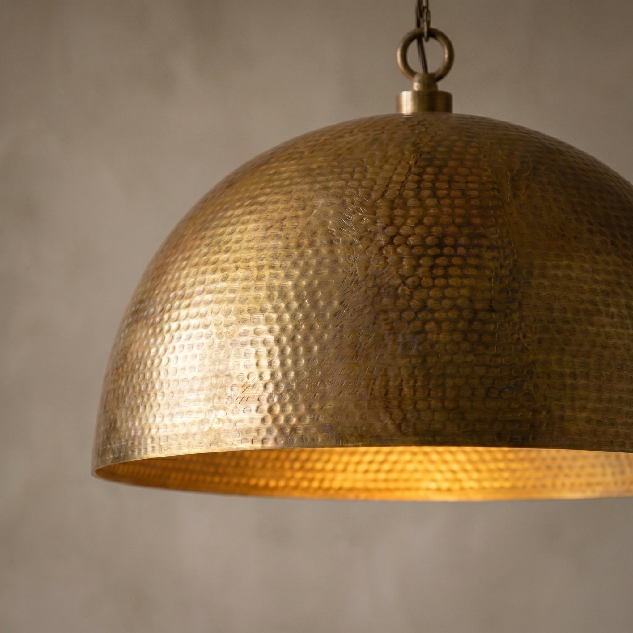 Set of 2 Hammered Brass Dome Pendant Lights - Kitchen Island Lamps - Mettlemix