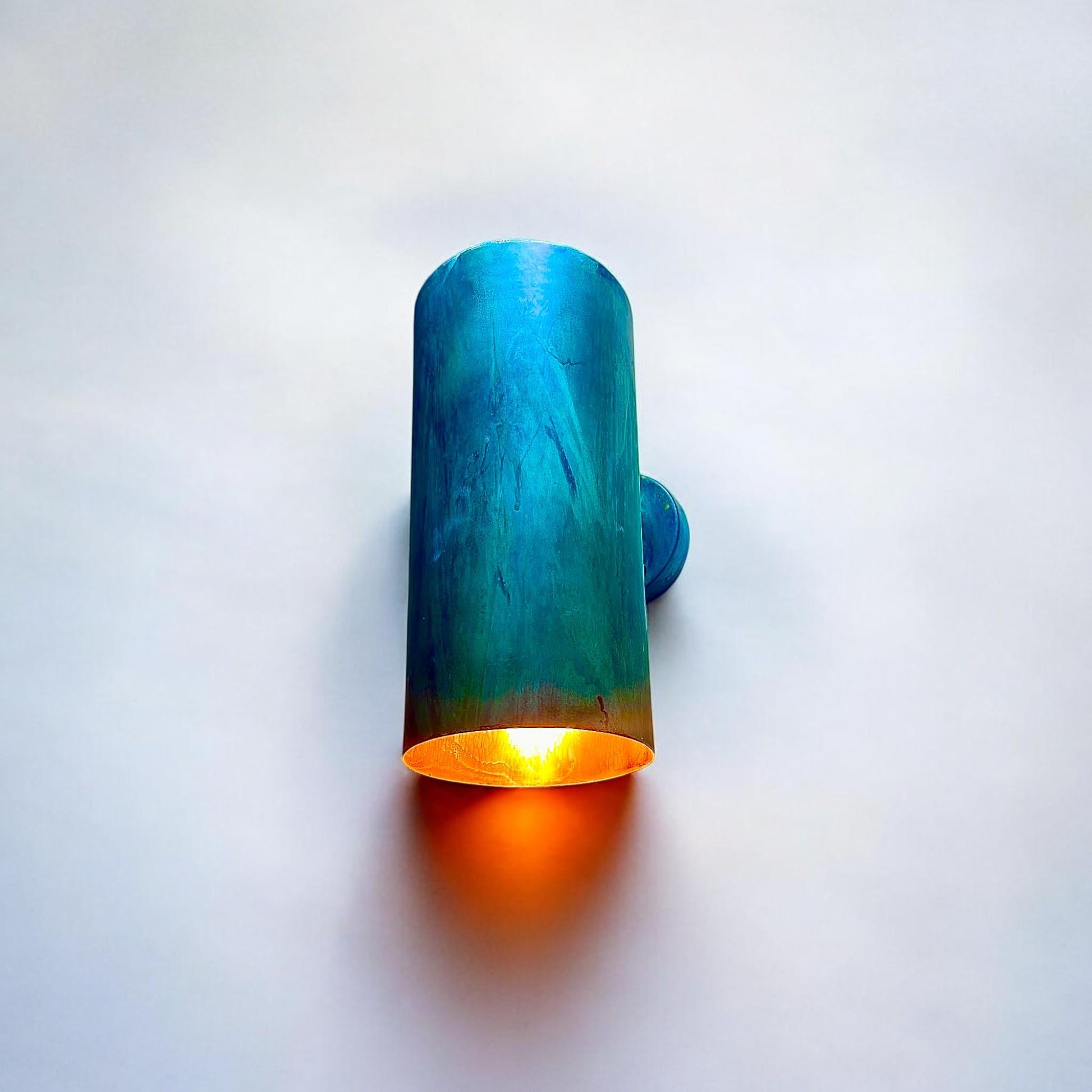 Set of 2 Oxidized Copper Cylinder Wall Sconces - Green Patina - Mettlemix