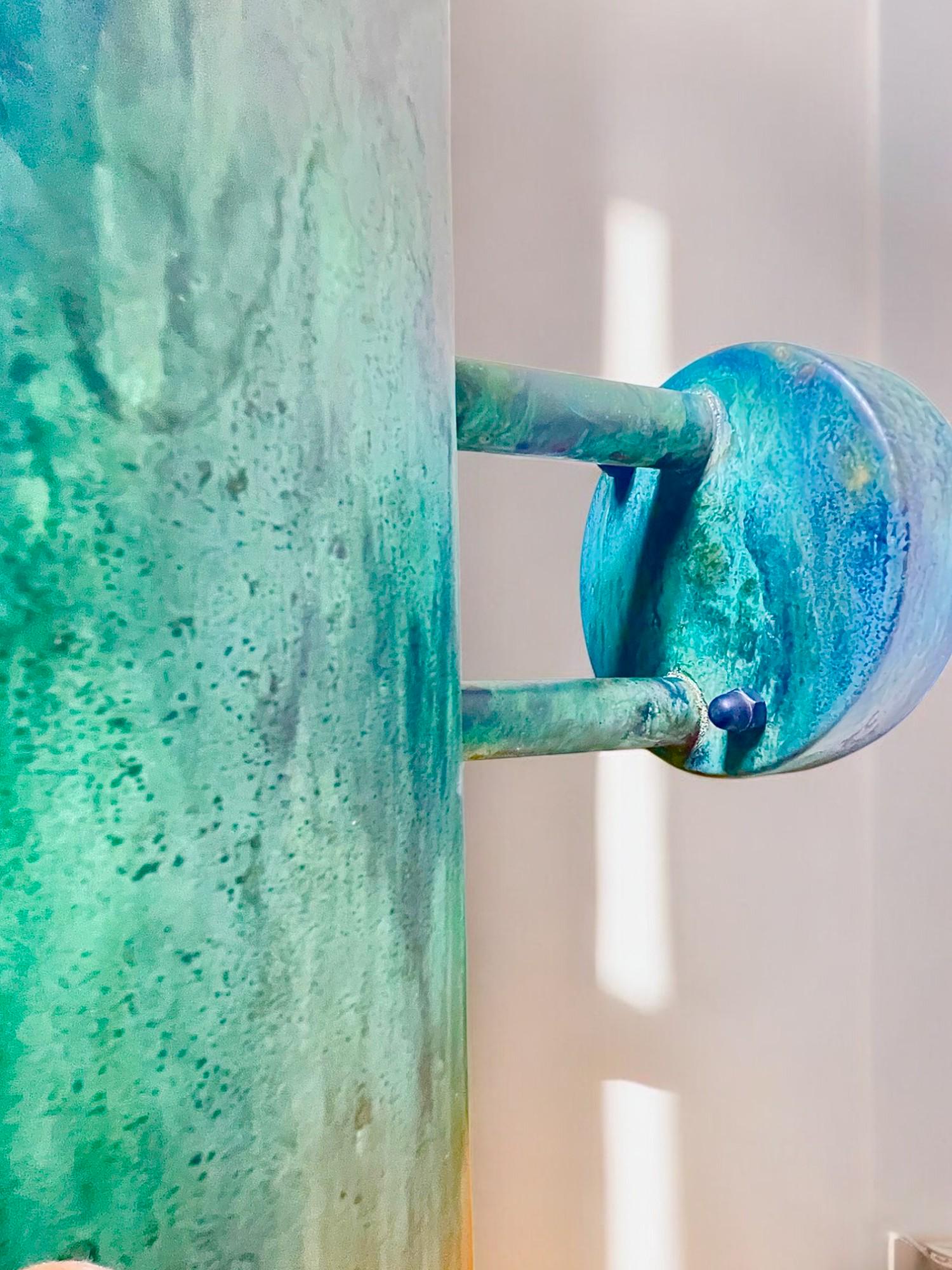 Set of 2 Oxidized Copper Cylinder Wall Sconces - Green Patina - Mettlemix