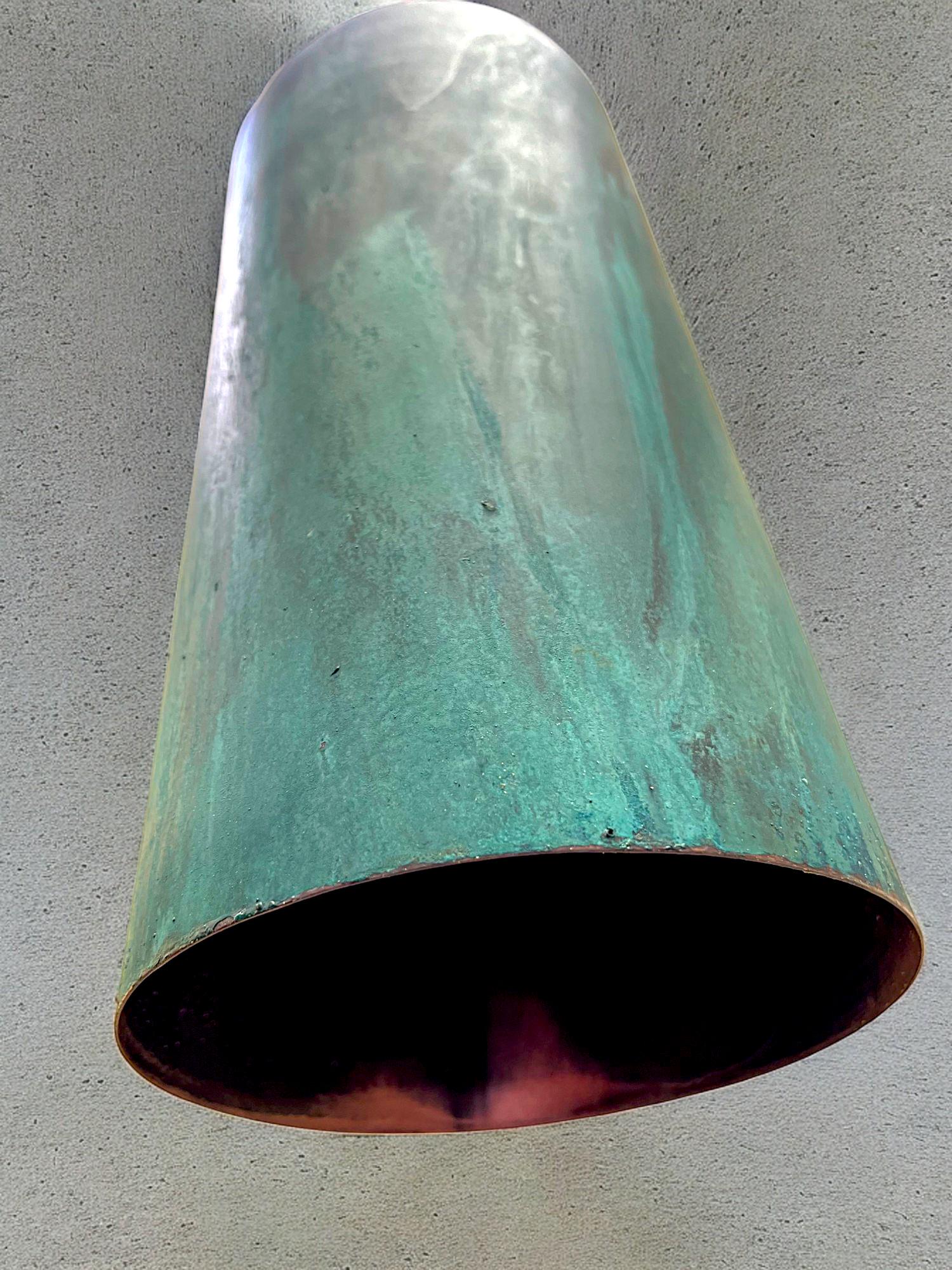Set of 2 Oxidized Copper Cylinder Wall Sconces - Green Patina - Mettlemix