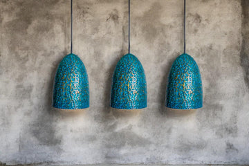 Set of 3 Oxidized Copper Pendant Lamps - Hammered Kitchen Island Lights - Mettlemix