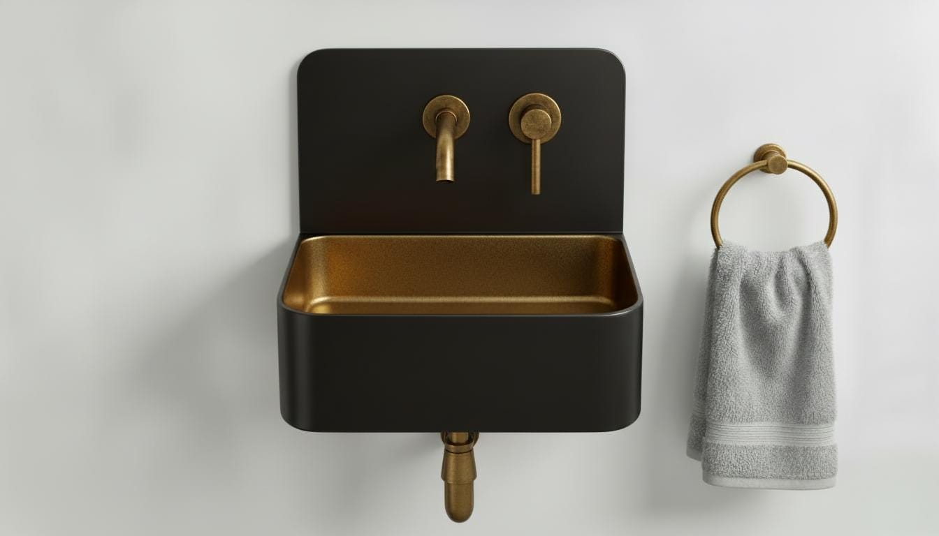 Solid Brass and black patina Wall Mounted Bathroom Sink - Handcrafted Industrial Basin - Modern Space Vanity Sink with Backsplash Set - Mettlemix