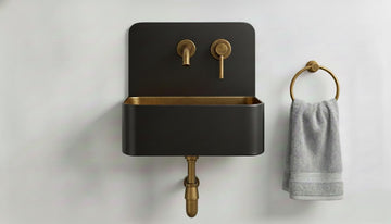 Solid Brass and black patina Wall Mounted Bathroom Sink - Handcrafted Industrial Basin - Modern Space Vanity Sink with Backsplash Set - Mettlemix
