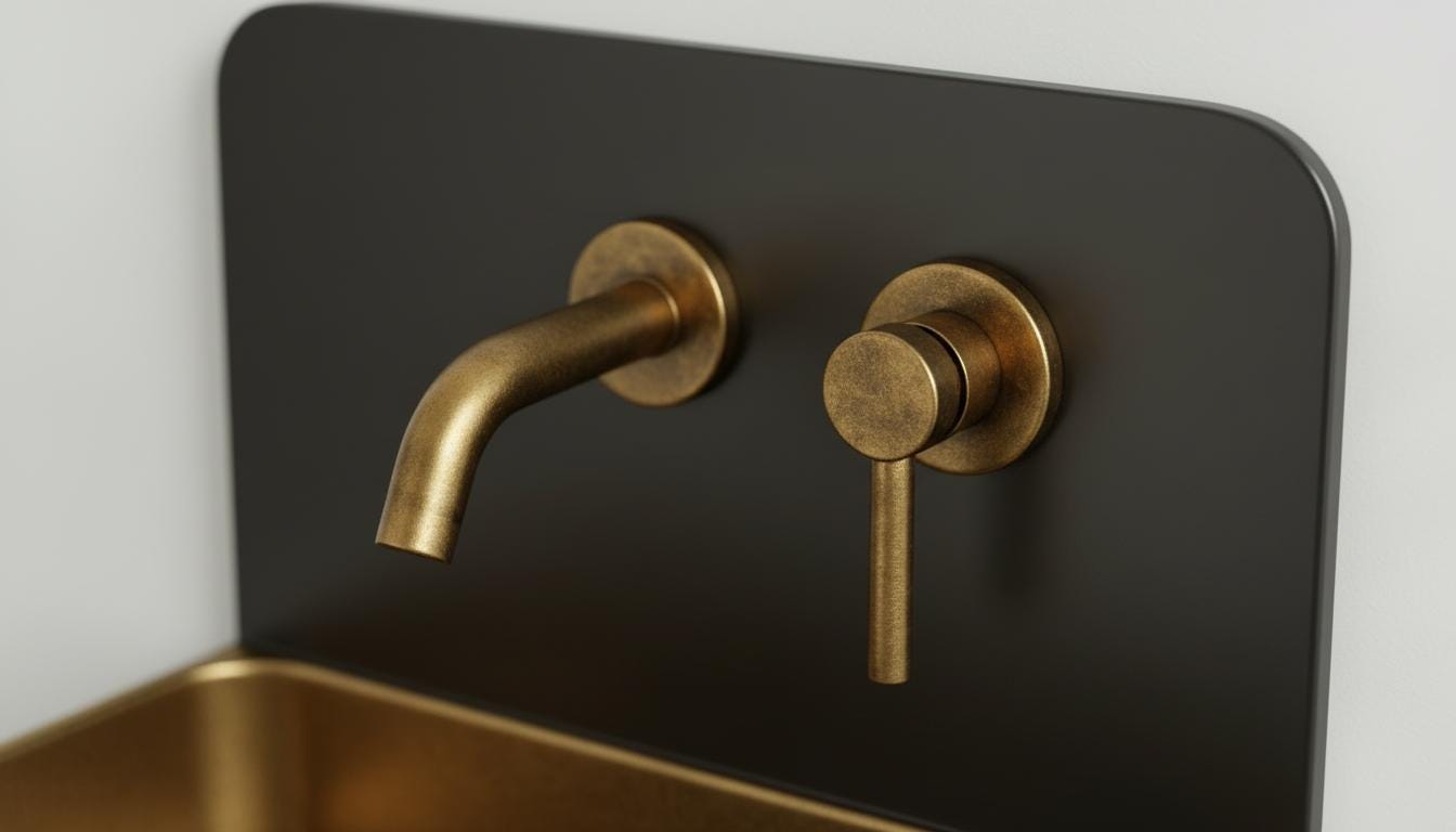 Solid Brass and black patina Wall Mounted Bathroom Sink - Handcrafted Industrial Basin - Modern Space Vanity Sink with Backsplash Set - Mettlemix