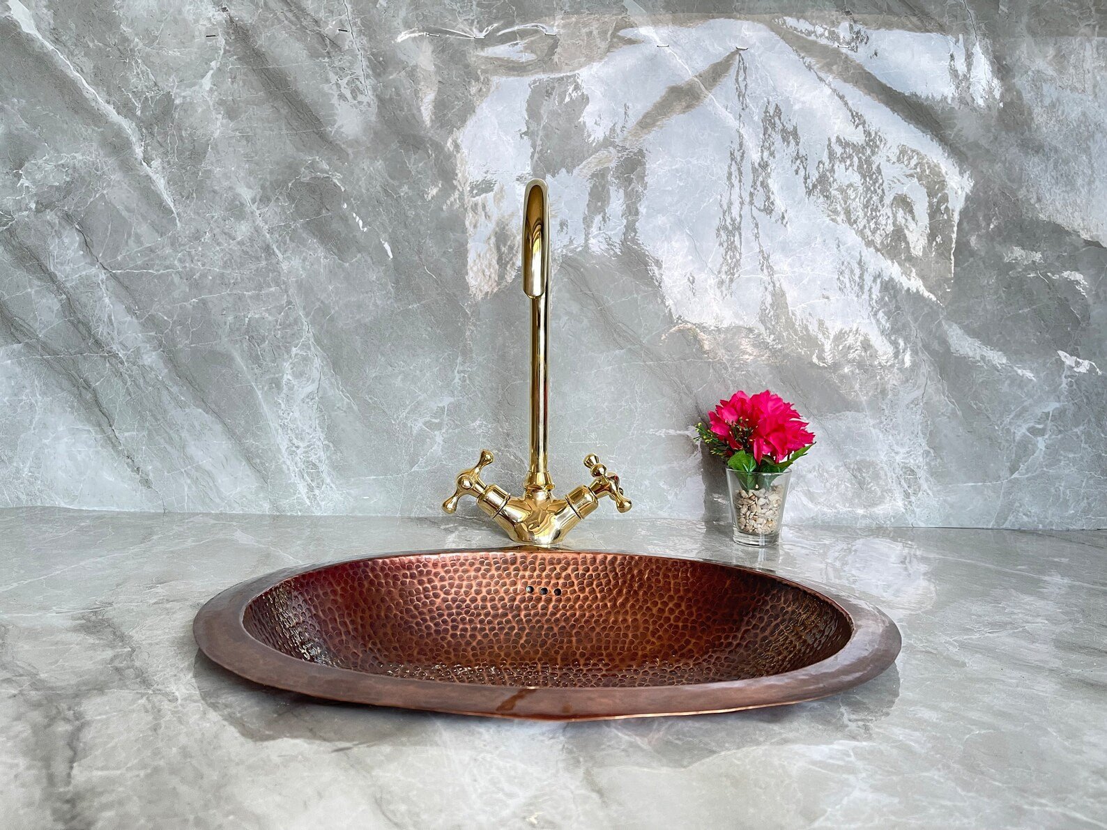 Solid Brass Bathroom Faucet - Gold Cross Handle Single Hole Mixer - Mettlemix
