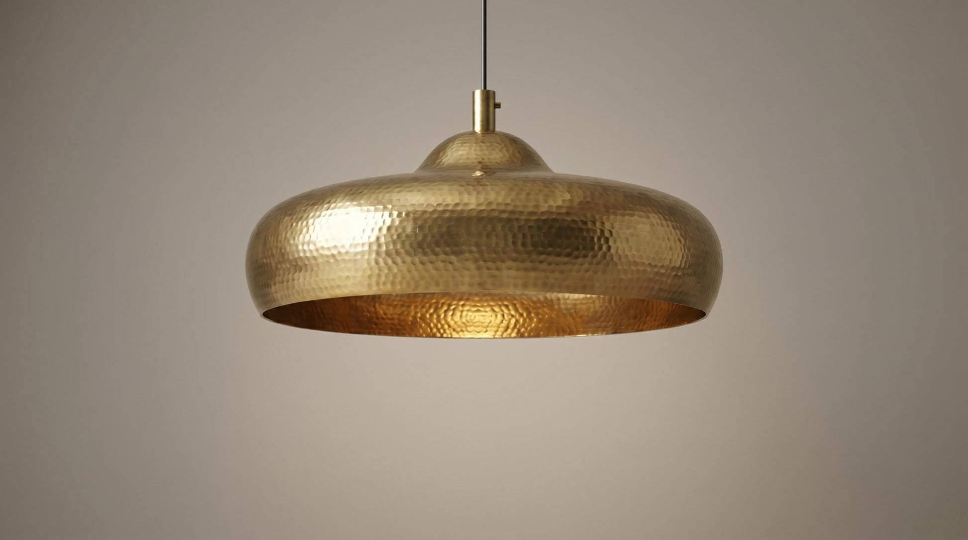 Solid Brass Dome Pendant Light | Hand-Hammered Interior Chandelier | Mid-Century Kitchen Island Lamp | Unlacquered Gold Ceiling Fixture - Mettlemix