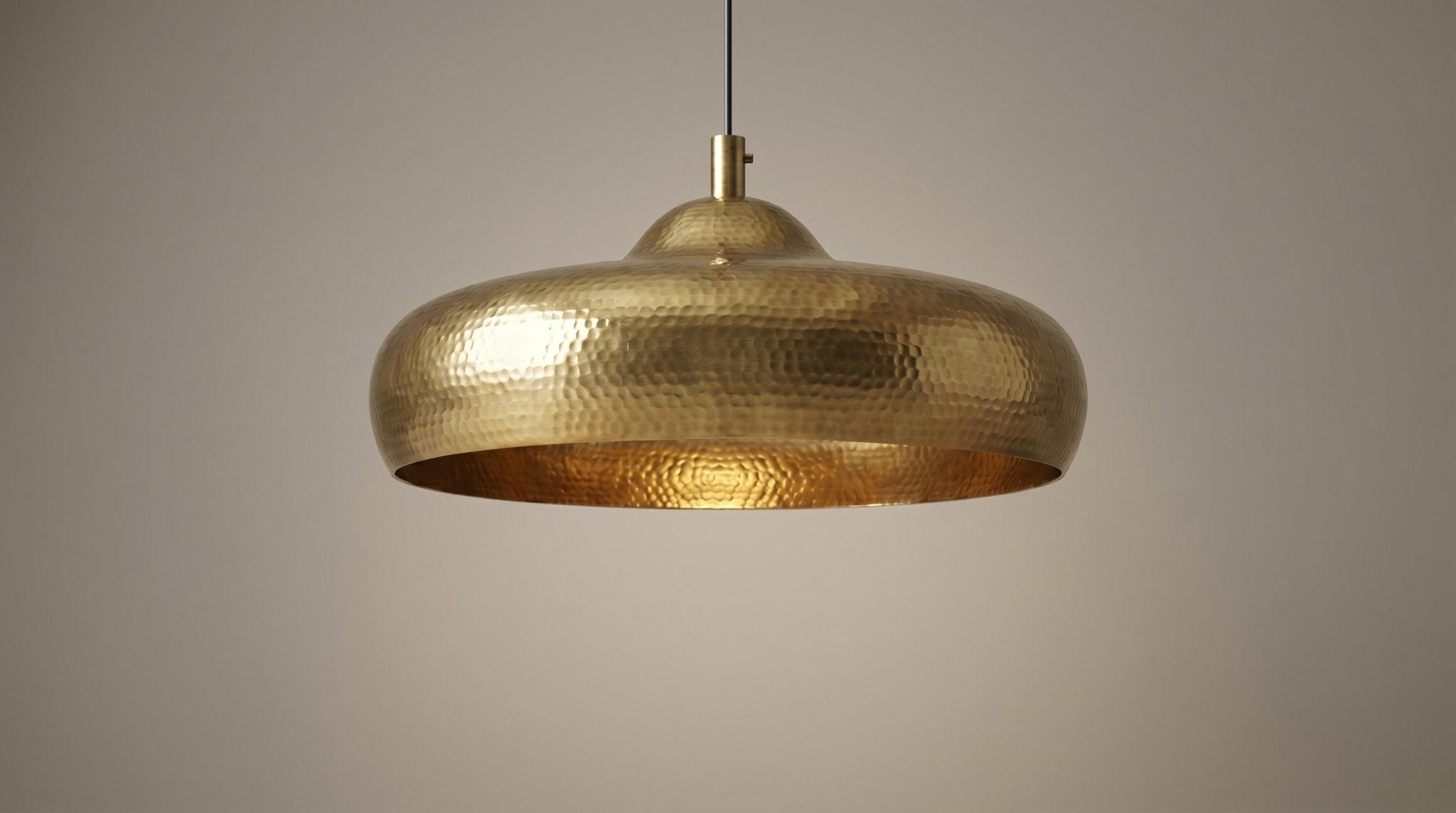 Solid Brass Dome Pendant Light | Hand-Hammered Interior Chandelier | Mid-Century Kitchen Island Lamp | Unlacquered Gold Ceiling Fixture - Mettlemix