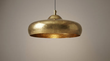Solid Brass Dome Pendant Light | Hand-Hammered Interior Chandelier | Mid-Century Kitchen Island Lamp | Unlacquered Gold Ceiling Fixture - Mettlemix